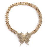 Punk Diamond-Studded Butterfly Necklace Hip-hop Cuban Chain