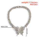 Punk Diamond-Studded Butterfly Necklace Hip-hop Cuban Chain