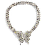 Punk Diamond-Studded Butterfly Necklace Hip-hop Cuban Chain