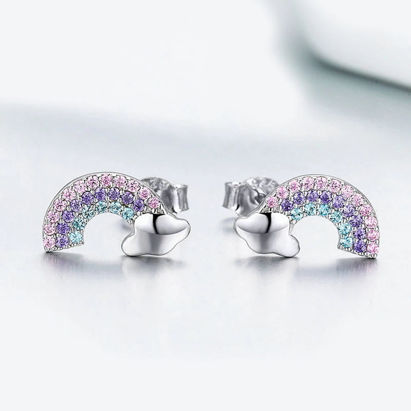 TKJ S925 Full Body Sterling Silver Rainbow Full Diamond Earrings