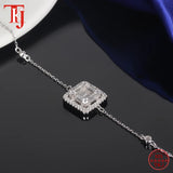 925 Silver Baguette CZ Zircon Sparkling Bangle Adjustable Bracelet