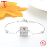 925 Silver Baguette CZ Zircon Sparkling Bangle Adjustable Bracelet