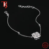 925 Silver Baguette CZ Zircon Sparkling Bangle Adjustable Bracelet