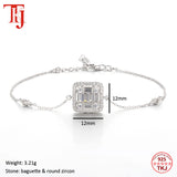 925 Silver Baguette CZ Zircon Sparkling Bangle Adjustable Bracelet