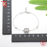925 Silver Baguette CZ Zircon Sparkling Bangle Adjustable Bracelet