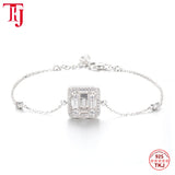 925 Silver Baguette CZ Zircon Sparkling Bangle Adjustable Bracelet