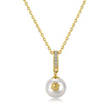 TKJ 925 Sterling Silver Freshwater Pearl Necklace Sun Smile Pattern