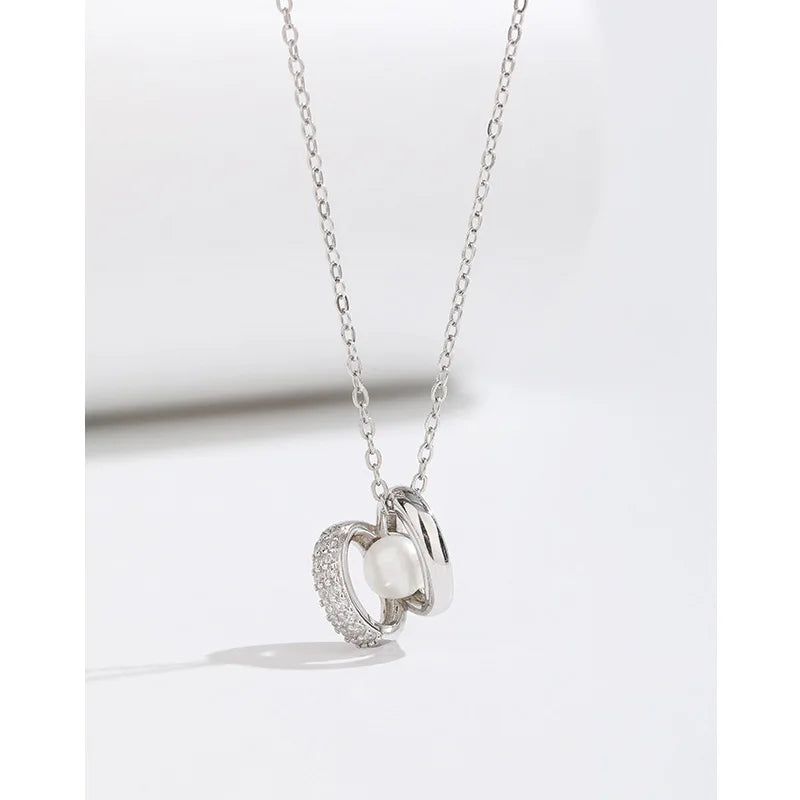 925 Silver Pearl Zircon Pendant Necklace for Girls