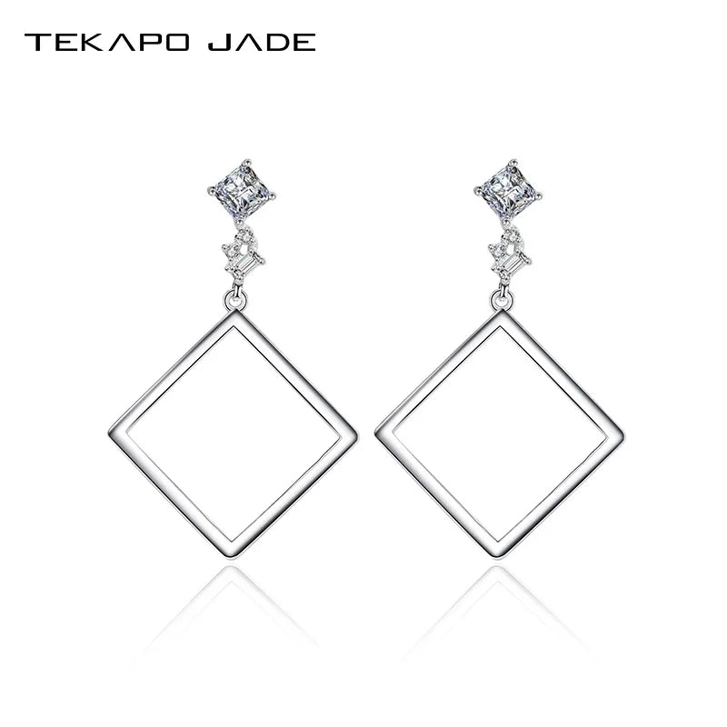 TKJ Fine Female Earrings 925 Silver CZ Zirconia Square Shape