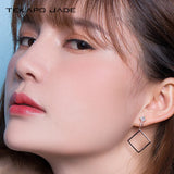 TKJ Fine Female Earrings 925 Silver CZ Zirconia Square Shape