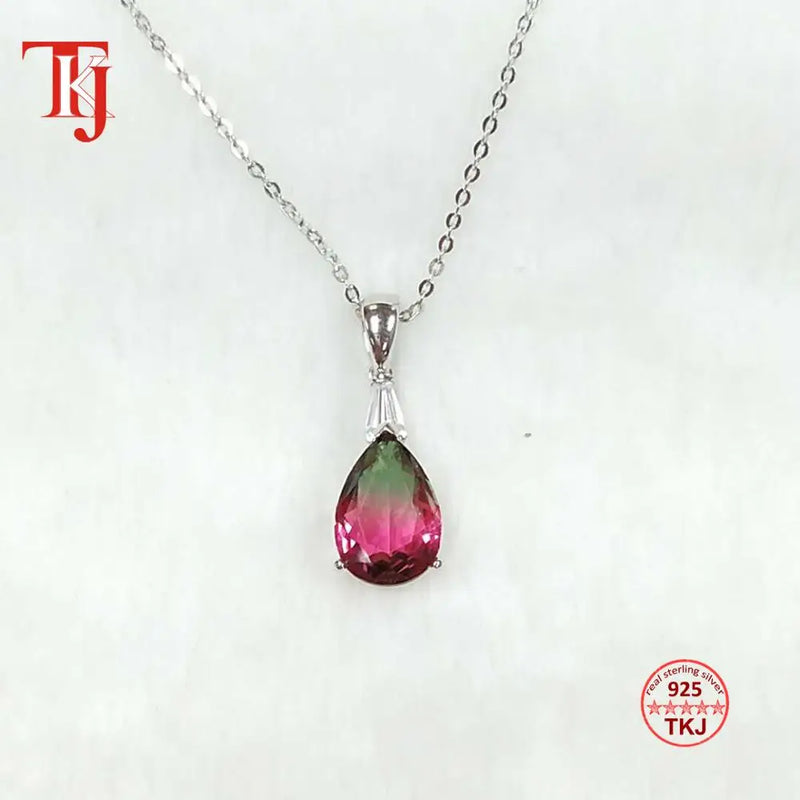 TKJ Friendship Gift Necklace Colorful Tourmaline Crystal 925 Sterling Silver