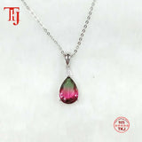 TKJ Friendship Gift Necklace Colorful Tourmaline Crystal 925 Sterling Silver