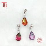 TKJ Friendship Gift Necklace Colorful Tourmaline Crystal 925 Sterling Silver