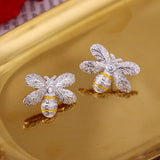 S925 Sterling Silver Bee Earrings, Micro-Inlaid Zircon, Girls' Earrings