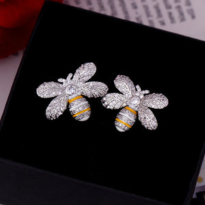 S925 Sterling Silver Bee Earrings, Micro-Inlaid Zircon, Girls' Earrings