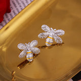S925 Sterling Silver Bee Earrings, Micro-Inlaid Zircon, Girls' Earrings