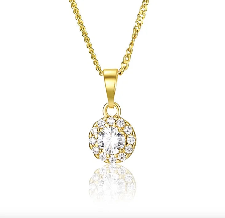 TN3 Round Pendant Micro Pave CZ Necklace Lucky Jewelry Colorful