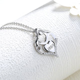 TNF88 Mother and Child Heart Love Necklace Silver Jewelry
