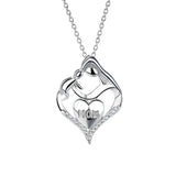 TNF88 Mother and Child Heart Love Necklace Silver Jewelry