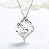TNF88 Mother and Child Heart Love Necklace Silver Jewelry