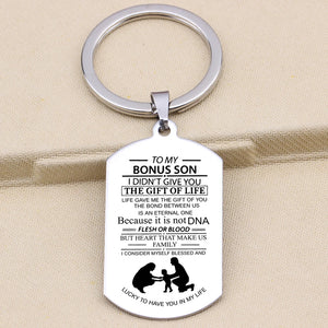 BONUS SON Gift Keychain Stainless Steel Dog Tag Pendant