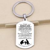 BONUS SON Gift Keychain Stainless Steel Dog Tag Pendant