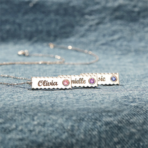 Personalized Bar Necklace with Birthstone - Engraved Name Gift