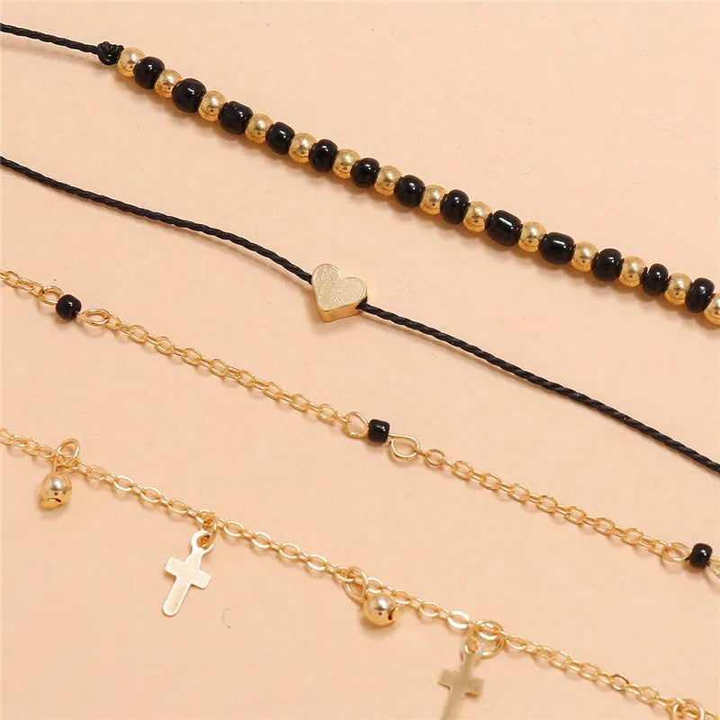 Punk Vintage Heart Cross Anklet