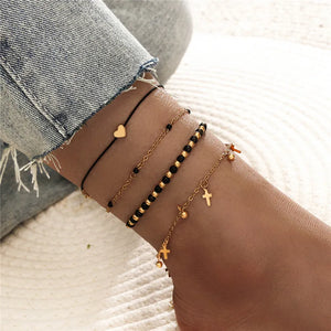 Punk Vintage Heart Cross Anklet