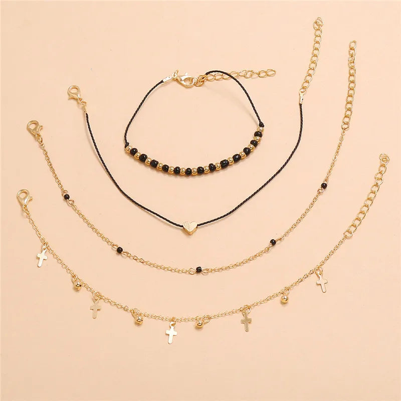 Punk Vintage Heart Cross Anklet