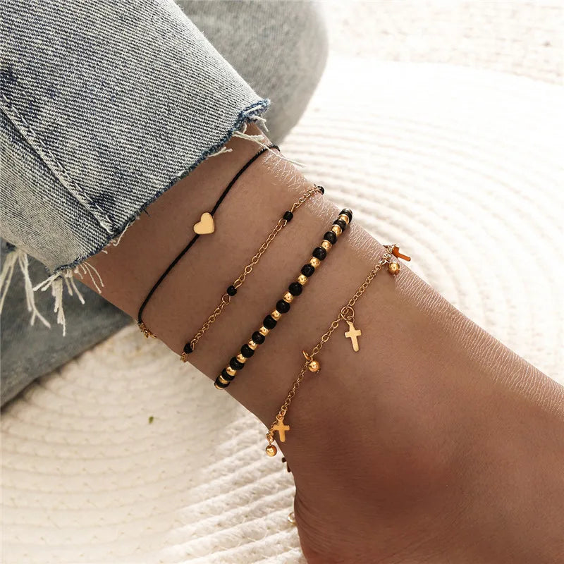 Punk Vintage Heart Cross Anklet
