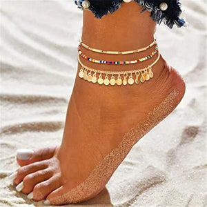 3PCS Bohemian Sequins Anklets For Women Bracelet Anklet on Leg