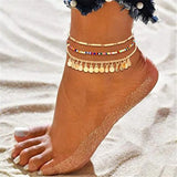 3PCS Bohemian Sequins Anklets For Women Bracelet Anklet on Leg