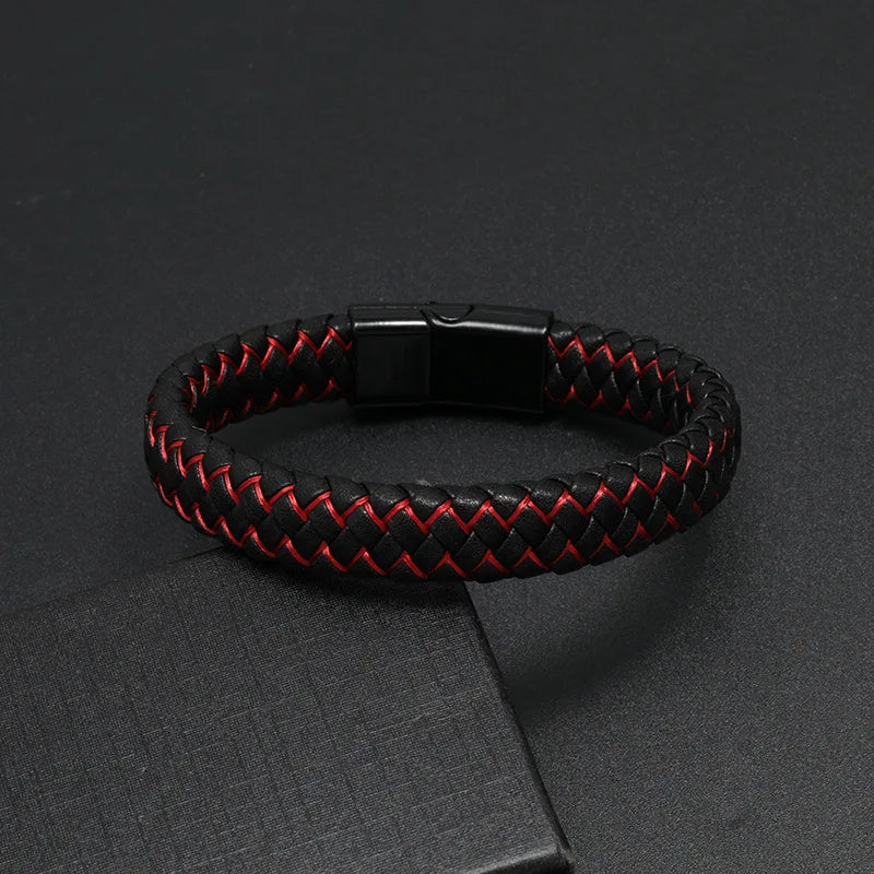 Classic Braided Leather Bracelet for Men Punk Magnetic Clasp Bangle