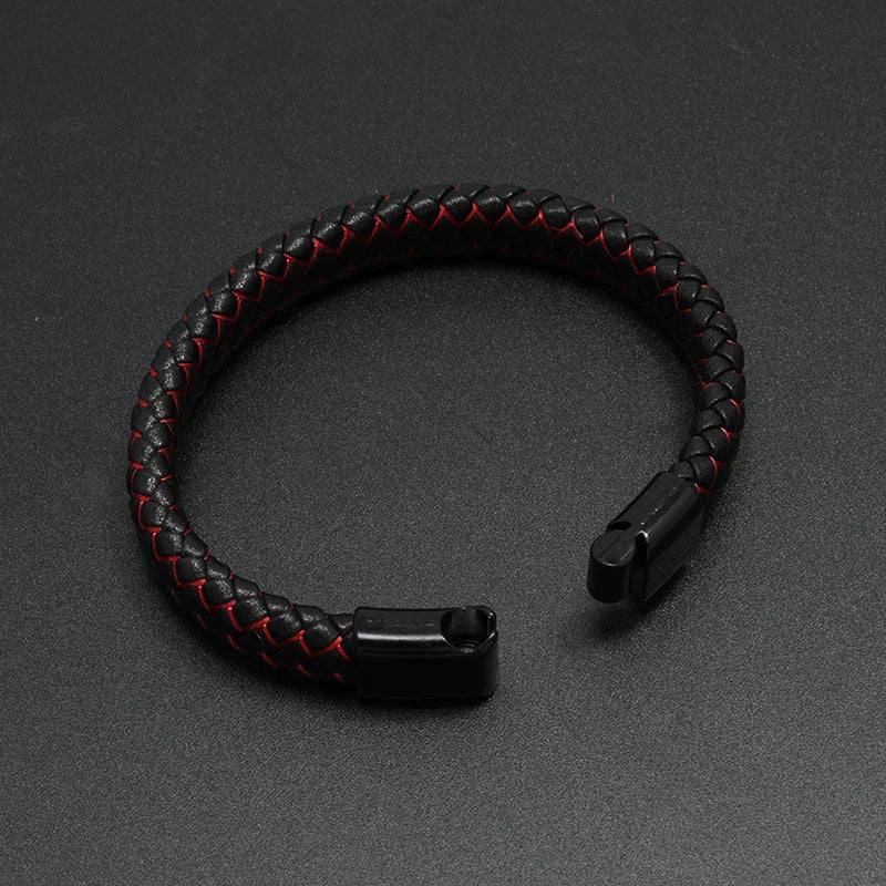 Classic Braided Leather Bracelet for Men Punk Magnetic Clasp Bangle