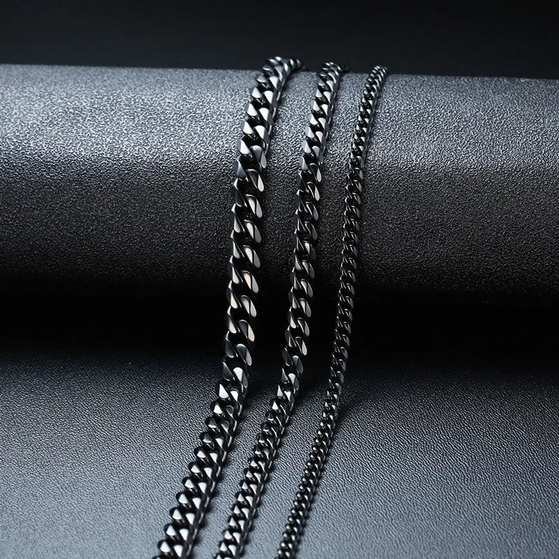 Punk Vintage Men Necklace Stainless Steel Cuban Link Chain Silver Male Jewelry