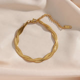 Waterproof Herringbone Chain Necklace Bracelet Set, 18K Plated Stainless Steel
