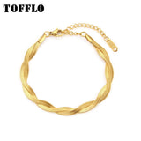 Waterproof Herringbone Chain Necklace Bracelet Set, 18K Plated Stainless Steel
