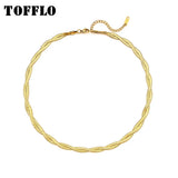 Waterproof Herringbone Chain Necklace Bracelet Set, 18K Plated Stainless Steel