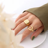 Stainless Steel Butterfly Flower Geometric Personality Ring