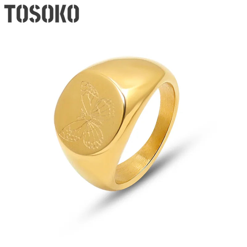 Stainless Steel Butterfly Flower Geometric Personality Ring