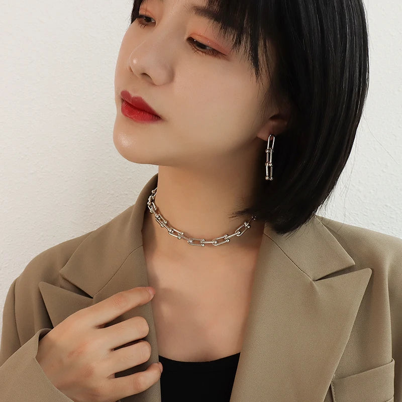 Stainless Steel Horseshoe U-Shaped Necklace BSP674