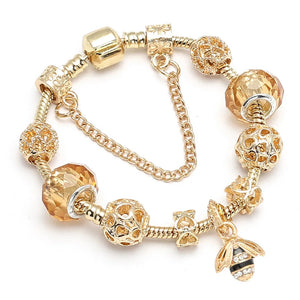 Bees Dangles Charm Bracelet Crystal Beads Fine Bracelet For Women Kids Birthday