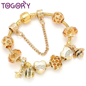 Bees Dangles Charm Bracelet Crystal Beads Fine Bracelet For Women Kids Birthday