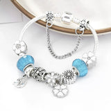 Flower & Bird Charm Bracelets & Bangle Silver Jewelry For Women