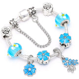 Antique Silver Charm Bracelet & Bangle with Sunflower Beads
