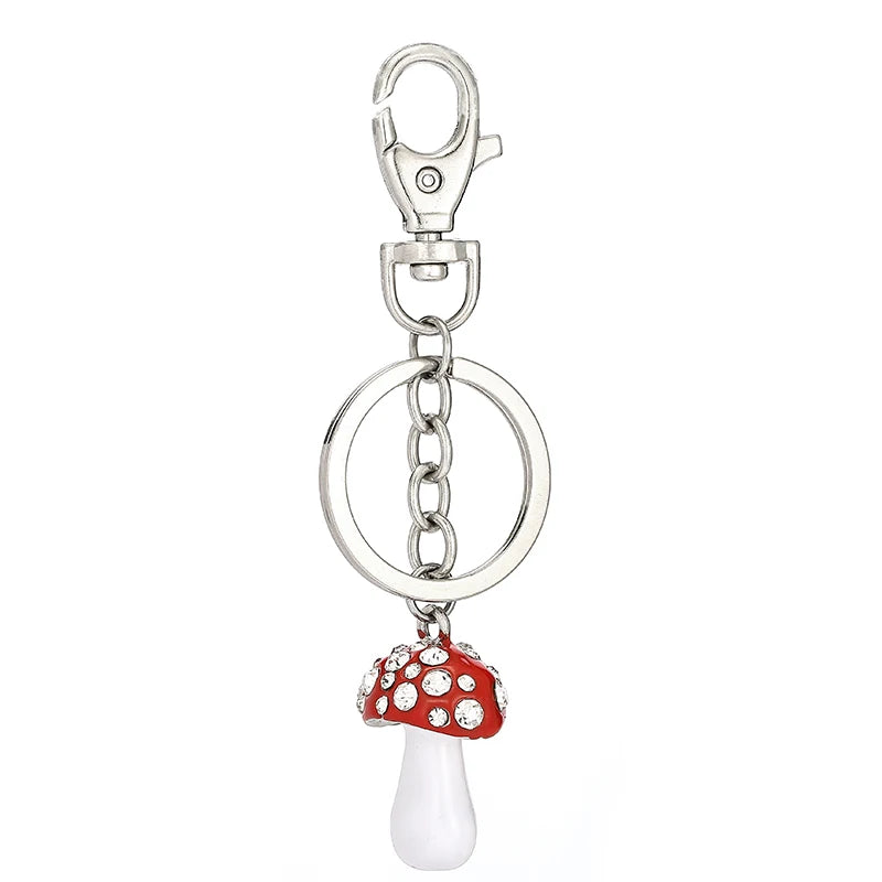 Crystal Mushroom Key Chain Holder for Car Women Keychains Bag Pendant