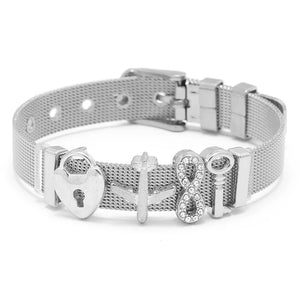 Adjustable Stainless Steel Mesh Bracelet Set Love Lock Charm Bracelets Bangle