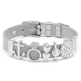 Adjustable Stainless Steel Mesh Bracelet Set Love Lock Charm Bracelets Bangle
