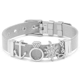 Adjustable Stainless Steel Mesh Bracelet Set Love Lock Charm Bracelets Bangle